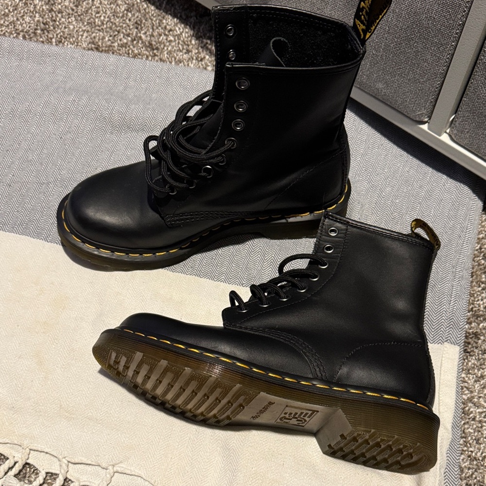 Dr. Martens Black Combat Boots with Yellow Stitching